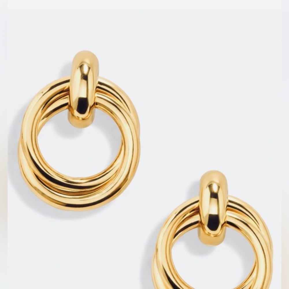 Double ring drop earrings Polished gold classy Earring